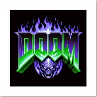 Doom logo Purple and Green flames Posters and Art